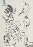 Edward Dwurnik, Dobosz, 1992, flamaster, tusz, papier