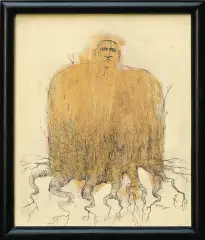 Rafał Bojdys, Człowiek - drzewo, 2000, akryl, tusz, płyta pilśniowa