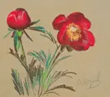 Leon Wyczółkowski, ANEMONY - PĄK I ROZKWITŁY KWIAT, pastel, papier beżowy