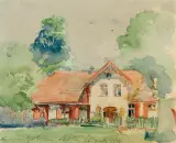 Leon Wyczółkowski, DWOREK W GOŚCIERADZU, 1929, akwarela, ołówek, papier
