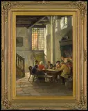 Gottfried A.M. Bachem, TOWARZYSTWO PRZY STOLE, olej, płótno