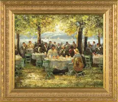 Alexander Thiele, OGRÓDEK KAWIARNIANY NAD STARNBERGERSEE, olej, płótno