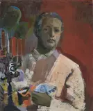 AUTOPORTRET W CZERWIENI by Rajmund Kanelba, 1944, olej, tektura, offered Oct 2012