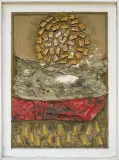 Józef Szajna, WSCHÓD SŁOŃCA, 1986, technika mieszana, collage