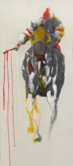 Karol Drzewiecki, Gracz w polo, 2012, akryl, raster drukarski, płótno naklejone na dykt