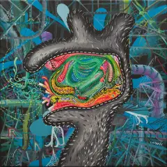Robert Listwan, Małpa w kuchni, 2012, akryl, płótno