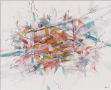 Katarzyna Adamek, Z cyklu Ulotne miasta, 2012, tusz, pióro, ołówek, akwarela, płótno gruntowane