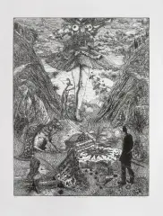 Jerzy Jędrysiak, Ach te nogi Dulcynei, 1999, linoryt, papier