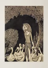 Gęsiarka by Jerzy Szelągowski, 1972, tusz pióro, pędzel, gwasz, papier, sold Aug 2012