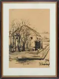 Józef Charyton, Chałupa w Siemiatyczach, 1966, tusz pędzel, akwarela, papier