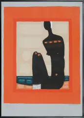 Czarna pływaczka by Jerzy Nowosielski, 1997, serigrafia barwna, papier jasnoszary, sold Jul 2012