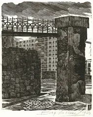 Eugeniusz Pichell, Pawiak, z teki Warszawa, 1964, drzeworyt, papier