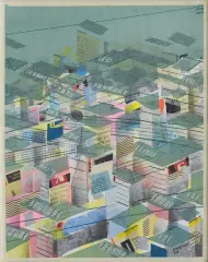Daniel Chazme Kaliński, Megapolis: Neony, 2012, collage, płótno