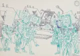 Rycerze słońca by Edward Dwurnik, 1969, flamastry barwne, papier, sold Jun 2012