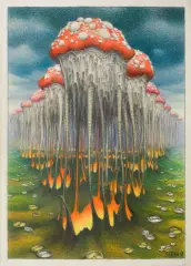 Jacek Yerka, Czas Muchomorów, 2011, kredki, ołówek, papier