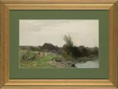 Roman Kochanowski, NAD STAWEM, ok. 1895, olej, karton
