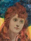 Józef Męcina-Krzesz, RUDOWŁOSA, przed 1908, olej, płótno naklejone na tekturę