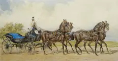 Juliusz Kossak, ZAPRZĘG CZTEROKONNY, 1877, akwarela, papier