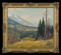 Clemens Freitag, PEJZAŻ ALPEJSKI. WIDOK Z DOLINY INNU, olej, płótno