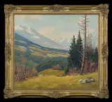 Clemens Freitag, PEJZAŻ ALPEJSKI. WIDOK Z DOLINY INNU, olej, płótno