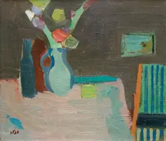 Samuel Tepler, MARTWA NATURA Z OBRAZEM NA ŚCIANIE, 1974, olej, płótno