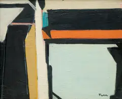 Samuel Tepler, KOMPOZYCJA ARCHITEKTONICZNA CZERWONO-CZARNA, 1987, olej, płótno