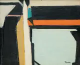 Samuel Tepler, KOMPOZYCJA ARCHITEKTONICZNA CZERWONO-CZARNA, 1987, olej, płótno