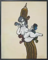 Andrzej Czeczot, Akt na tle Empire State Building, ok.1988, akwarela, gwasz, tusz pędzel, papier