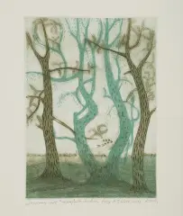 Andrzej Tadeusz Kotkowski, Jesienny świt, 2001, akwaforta, akwatinta, papier