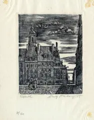Eugeniusz Pichell, Rynek, 1955, drzeworyt, papier