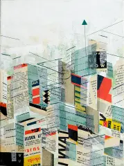 Daniel Chazme Kaliński, Miasto, 2012, collage, akryl, płótno
