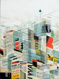 Daniel Chazme Kaliński, Miasto, 2012, collage, akryl, płótno