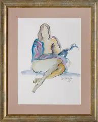 Joanna Sarapata, Siedząca kobieta, 2011, tusz pióro, akwarela, papier