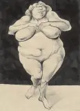 Adam Hoffmann, Akt karykaturalny, 1973, tusz, pędzel, ołówek, papier kremowy
