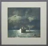 Łukasz Huculak, Kompozycja z domem, 2003, technika mieszana, papier