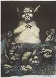 Ilustracja do Folwarku zwierzęcego Orwella by Jan Lebensztejn, 1974, litografia barwna, papier, offered Jan 2012