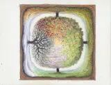 Cztery pory roku by Jacek Yerka, ołówek, kredki barwne, karton, sold Jan 2012