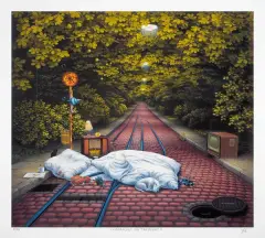 Czekając na tramwaj by Jacek Yerka, giclée, papier, sold Jan 2012