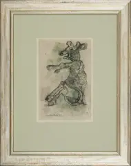 POSTAĆ ZWIERZĘCA SIEDZĄCA by Jan Lebensztejn, 1965, tusz, papier milimetrowy, sold Dec 2011