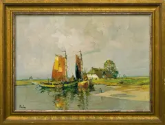 RYBACKA CHATA by Rudolf Priebe, olej, płótno, sold Dec 2011