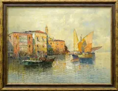 Hans Wagner, ŁODZIE NA KANALE W WENECJI, olej, płótno