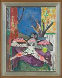 Aleksander Kobzdej, MARTWA NATURA Z LATAWCEM, 1955, olej, płótno