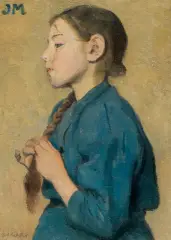 DZIEWCZYNKA PLOTĄCA WARKOCZ by Józef Mehoffer, przed 1904, olej, płótno, sold Oct 2011