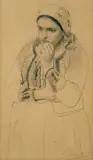 Leon Wyczółkowski, DZIEWCZYNA W CHUSTCE..., ok. 1900, ołówek, papier