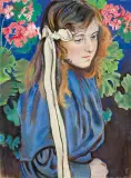 Stanisław Wyspiański, PORTRET LIZY PAREŃSKIEJ (WŚRÓD PELARGONII), 1904, pastel, papier