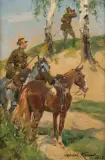 PATROL UŁANÓW by Wojciech Kossak, 1928, olej, tektura, offered Oct 2011