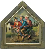 Dariusz Miliński, TRZECH MĘŻCZYZN NA ROWERZE, 2007, olej, płyta pilśniowa