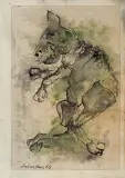 Jan Lebensztejn, Postać zwierzęca stojąca, 1965, tusz pióro, akwarela, papier