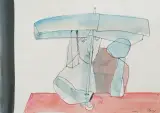 Stasys Eidrigevičius, Pod ochroną, 2003, tusz pióro, akwarela, papier