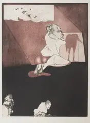 Janusz Przybylski, Tyle ptaków do złapania, 1969, akwaforta, akwatinta barwna, papier